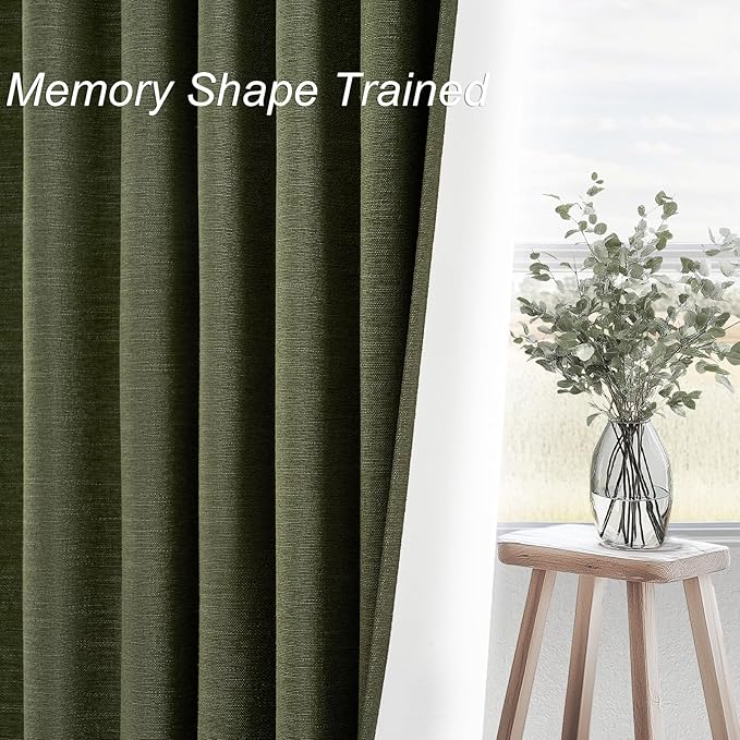 Olive Green Curtains 120 Inch Long 2 Panels Set for Living Room Bedroom Large Window Extra Long Back Tab Rod Pocket Pleated Light Blocking Saving Energy Thermal Insulated 100% Blackout Drapes