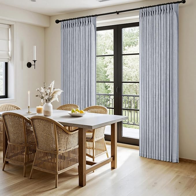 MIULEE Pinch Pleated Thick Linen Curtains 84 Inches Long 2 Panels for Living Room Bedroom, Linen Textured Memory Trained Drapes Pleat Back Tab Light Filtering Light Blue Window Curtains with Hooks