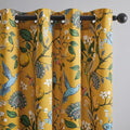 Topfinel Kitchen Curtains 45 Inch Length Mustard Yellow Vintage Blackout Curtains for Cafe Kitchen, Short Grommet Luxury Whimsical Floral Hummingbird Patterned 45 Inches Long for Living Room Bedroom