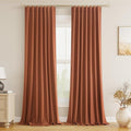Guken Terracotta 100% Blackout Curtains 108 Inch Length 2 Panels Set Fall Curtains for Living Room Bedroom Back Tab Thermal Insulated Black Out Linen Drapes，52x108