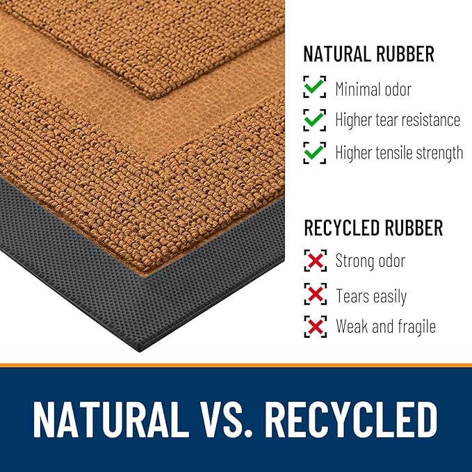 OLANLY Front Door Mat Indoor Outdoor Entrance, Waterproof All-Season, All-Weather Doormat, Sturdy Natural Rubber, Low Profile, Easy Clean Patio Porch Entryway Mat, 47x23, Tangerine Orange