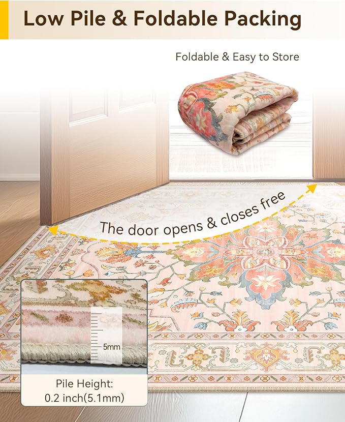 Area Rugs 2'6''x14' Runner Rug Non Slip Washable for Kitchen Hallway Bedroom Beside Laundry Room Bathroom Rug, Floor Carpet, Light Pink Colorful