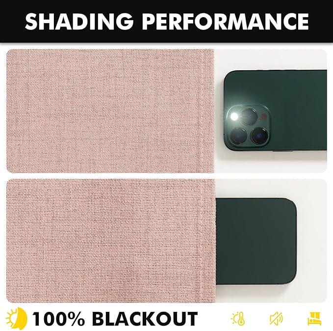 MIULEE 100% Blackout Linen Curtains for Bedroom, Blush Pink Solid Luxury Decor Thermal Insulation Room Darkening Drapes for Living Room Nursery Back Tab Rod Pocket 42 x 84 Inches, 2 Panels