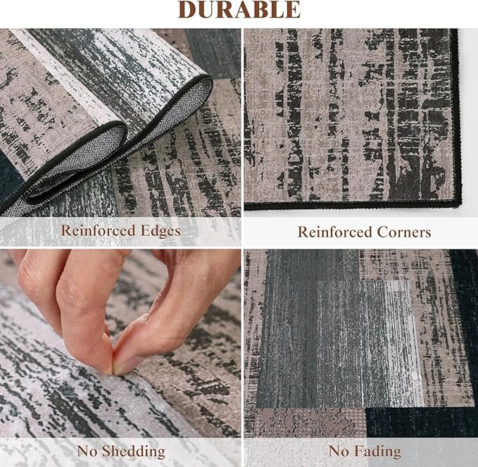10x12 Washable Area Rugs for Living Room and Bedroom, Vintage Checkered Pattern Non-Slip Carpet, Stain Resistant Low Pile Soft Rug for Dining Room,Office,Nursery,Kids Room(10x12,Chocolate)