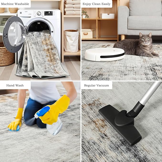 Toneed Abstract Area Rug Modern Washable Rug Soft Non Slip Rug Low Pile for Bedroom Living Room Dining Room Grey/Brown 3x5 Feet