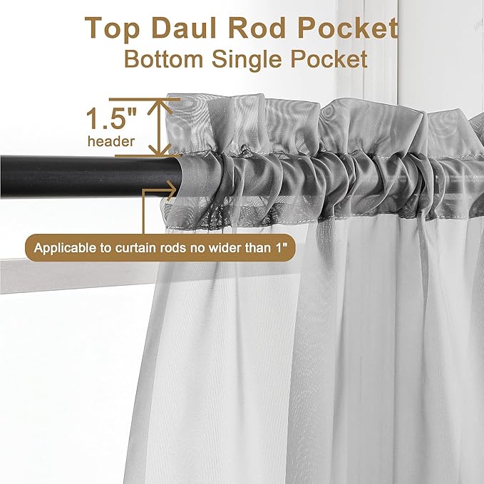 Chyhomenyc Light Grey Sheer Curtains 108 Inches Long - Light Filtering Voile Extra Long Panel Drapes for Floor to Ceiling Window, Elegant Soft Living Room Curtains, Each 42Wx108L Inch, 9FT, 2 Panels
