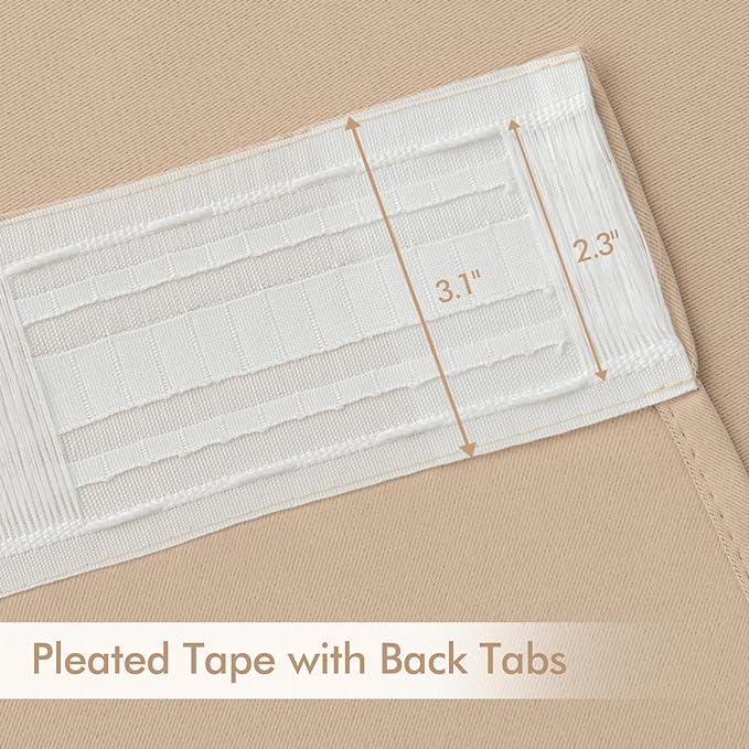 MIULEE Back Tab Beige Curtains 102 Inch Long 2 Panels Set for Living Room Bedroom, Cream Rod Pocket/Pinch Pleated Light Blocking Thermal Insulated Room Darkening Floor to Ceiling Blackout Drapes