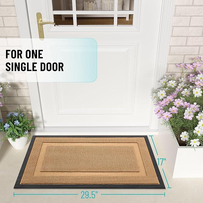 OLANLY Front Door Mat Indoor Outdoor Entrance, Waterproof All-Season, All-Weather Doormat, Sturdy Natural Rubber, Low Profile, Easy Clean Patio Porch Entryway Mat, 59x23, Butter Yellow