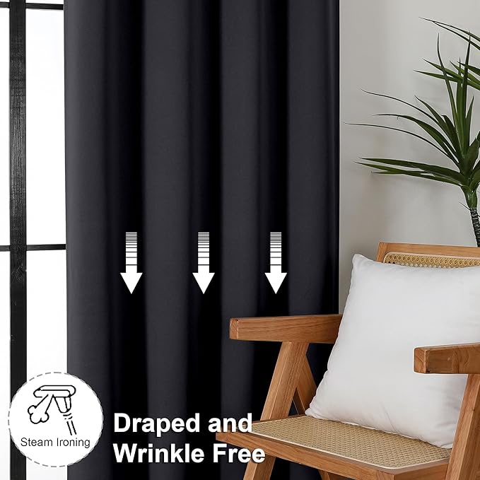 Simplebrand Ava Black Blackout Curtains for Bedroom, 78 Inch Length, 2 Panels Set, Privacy Thermal Insulated Rod Pocket Window Curtains for Patio, French Door, W40 x L78 Inch