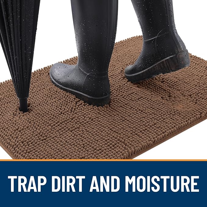OLANLY Dog Door Mat for Muddy Paws 35x24, Absorbs Moisture and Dirt, Absorbent Non-Slip Washable Doormat, Quick Dry Chenille Mud Mat for Dogs, Entry Indoor Entryway Carpet for Inside Floor, Mocha