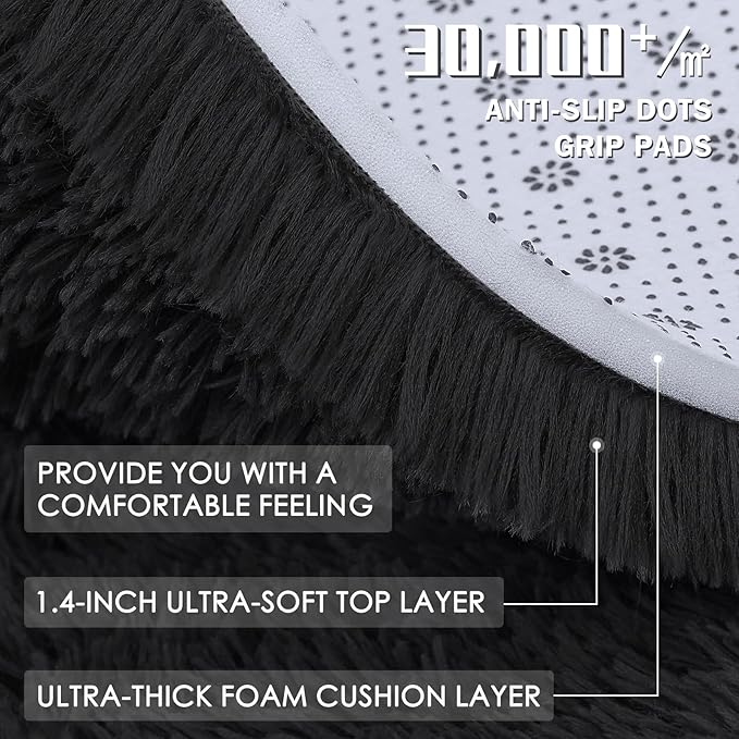 OLANLY 7x11 Machine Washable Large Area Rugs for Living Room, Bedroom, Soft Fluffy Shaggy Bedside Rug, Indoor Floor Carpet for Kids Girls and Boys, Dorms, Nursery, Home Decor Aesthetic, Black