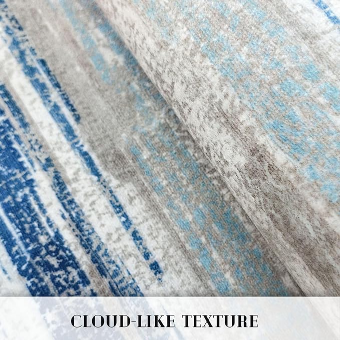Lansny Modern Abstract 5x7 Machine Washable Area Rug Non-Slip Soft Bedroom Living Romm Rug Blue Ultra Thin Print Faux Wool Floor Carpet Throw Rugs for Nursery Playroom Dining Room Indoor Office