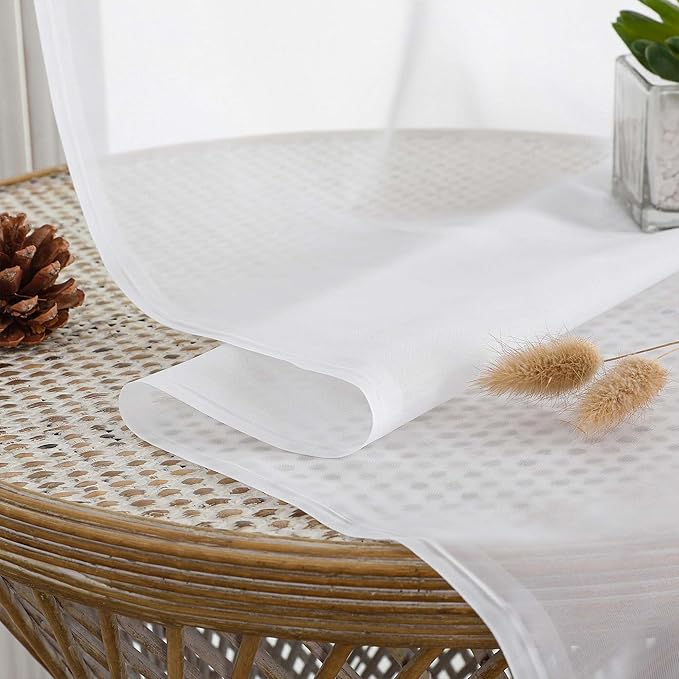 Chyhomenyc White Sheer Curtains 68 Inch Length, Light Filtering Solid Color Bedroom Window Sheer Curtain Panels, Elegant Curtains & Drapes for Living Room, 42Wx68L, 2 Panels
