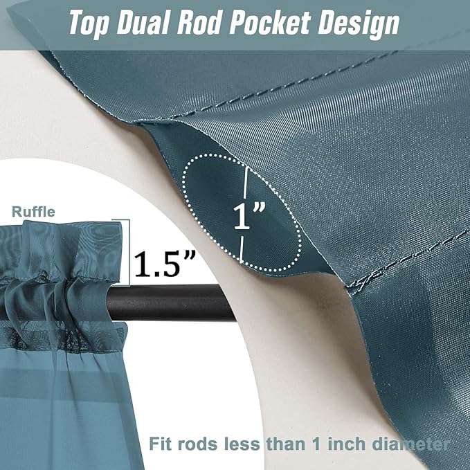 Dusty Blue Sheer Curtains 90 Inches Long 2 Panels, Light Filtering Solid Sheer Curtains for Bedroom Living Room, Lightweight Soft Airy Voile Sheer Drapes, Dual Rod Pocket, 2x42Wx90L Inches