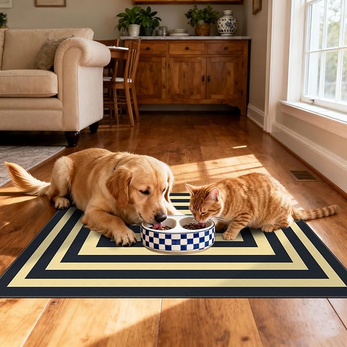 Front Door Mat Outside Entrance - 2x3 Modern Non-Slip Washable Doormat Indoor Outdoor Entrance Black Tan Geometric Bordered Rug Small Throw Rugs for Entryway Bedroom Kitchen Front Porch Decor