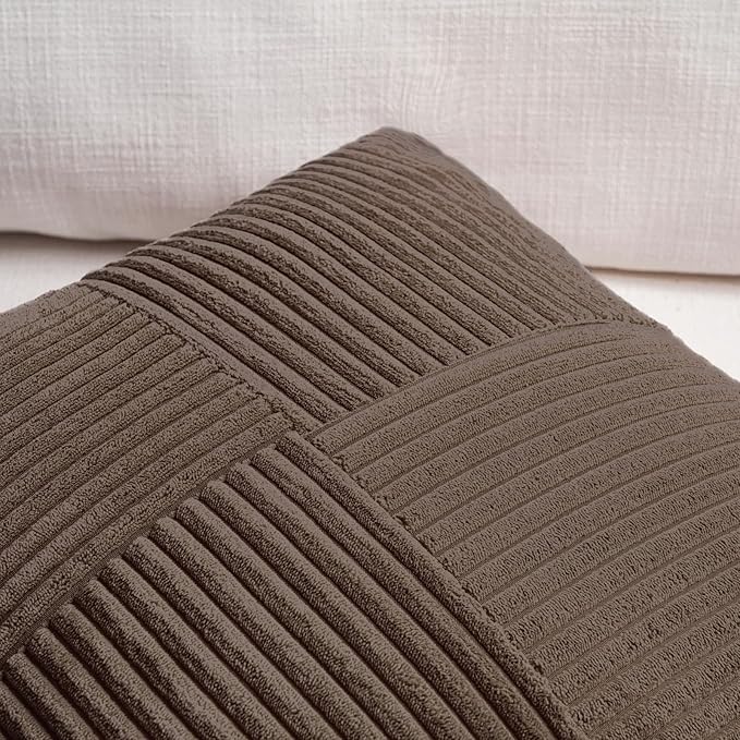 Fancy Homi 2 Packs Dark Brown Lumbar Decorative Throw Pillow Covers 16x28 Inch for Living Room Couch Bed, Rustic Farmhouse Boho Home Decor, Soft Striped Corduroy Rectangle Accent Cushion Case 40x70 cm