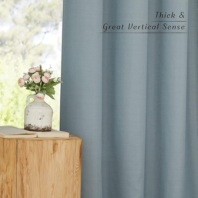 NICETOWN Flax Stone Blue Linen Curtains for Room Divider, Grommet Top Thick Flax Semi Sheer Vertical Drapes Privacy Assured with Light Filtering for Sliding Glass Door, W68 x L96, 2 Pieces