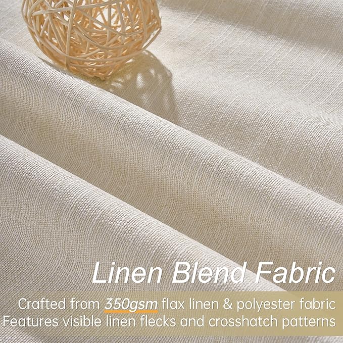 Topfinel 92 Inches Long Cream Custom Black Out Drapery Panels, Rustic Burlap Sound Blocking Tweed Pleated Window Coverings, Kids Winter Boho Heat Blocking Back Tab Curtains for Bay Window Patio