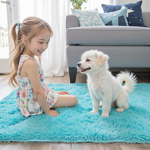 3x5 Rug, Bedside Preppy Dorm Area Rug, College Essentials Small Carpets for Bedroom, Anti Slip Living Room Rugs Home Decor (Teal Blue, 3 x 5)