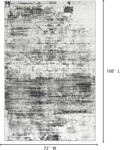 6x9 Area Rugs Washable Rug: Large Modern Abstract Living Room Rug Soft Anti-Skid Thin Carpet Indoor Floor Non-Shedding Carpets for Bedroom Dining Room Farmhouse Nursery Home Office Black Grey