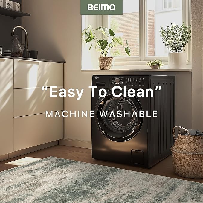 BEIMO Runner Rug for Hallway Kitchen, 2'6"x8' Machine Washable Runners Rug for Entryway, Soft Modern Abstract Throw Rugs, Low Pile Floor Cover with Non Slip Backing, Grey/Dark Green