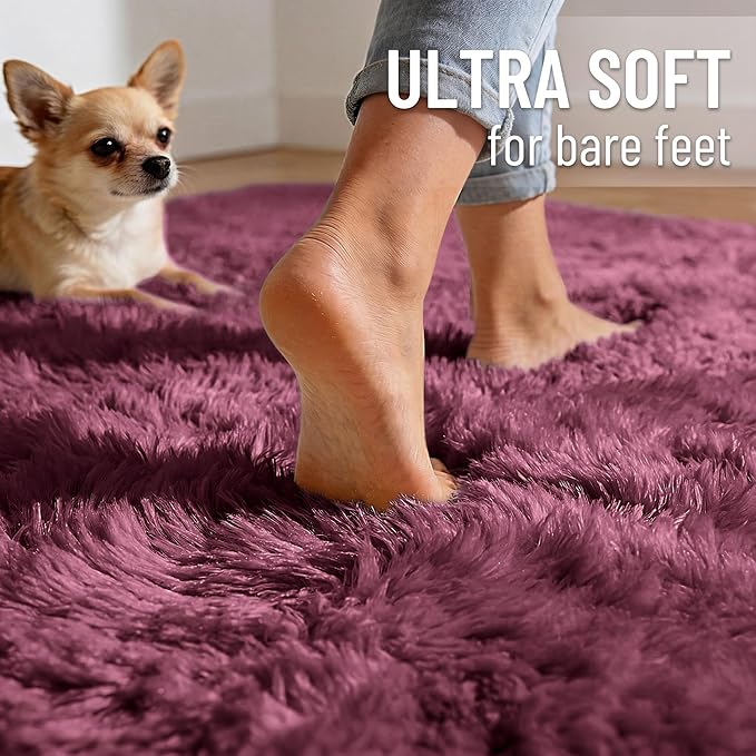 OLANLY 3x5 Machine Washable Small Bedside Rug, Soft Fluffy Shaggy Rugs for Living Room, Bedroom, Indoor Floor Carpet for Kids Girls and Boys, Preppy Dorms, Nursery, Home Decor Aesthetic, Burgundy