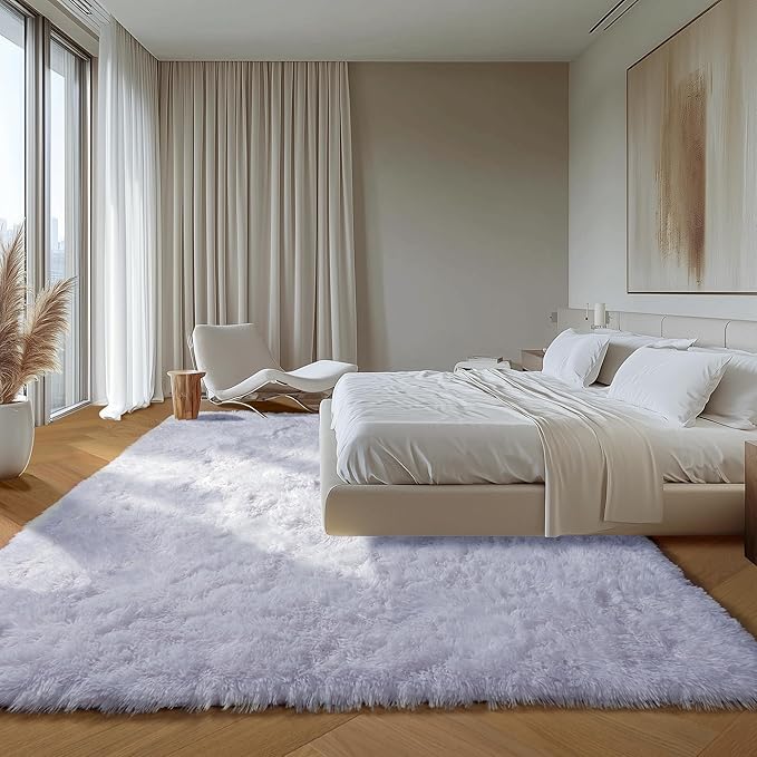ONASAR White Rugs for Living Room 5x8, Fluffy Shaggy Area Rug for Bedroom, Ultra Soft Plush Large Floor Carpets for Baby Kids Girls Boys Teen Playroom Dorm Nursery Bedside Home Office Decor