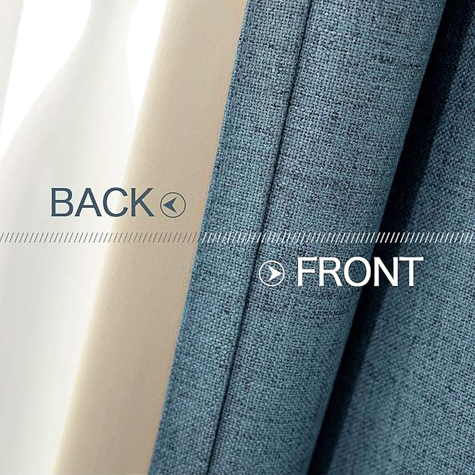 MIULEE Linen Texture Curtains for Bedroom Solid 100% Blackout Thermal Insulated Dusty Blue Curtains Grommet Room Darkening Drapes Luxury Decor for Living Room Nursery 52x54 Inch (2 Panels)