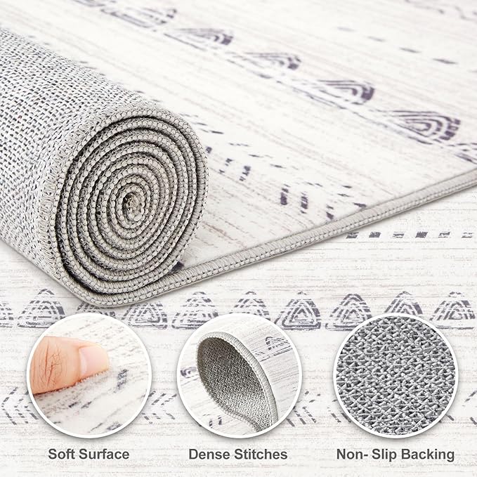 Nakagishi Round Rug Boho Area Rugs: 6x6 Washable Large Circle Neutral Soft Stain Resistant Non-Slip Carpet for Women Aged 25-45 Farmhouse Decor Enthusiasts - Living Room Bedroom Dining Room Nursery