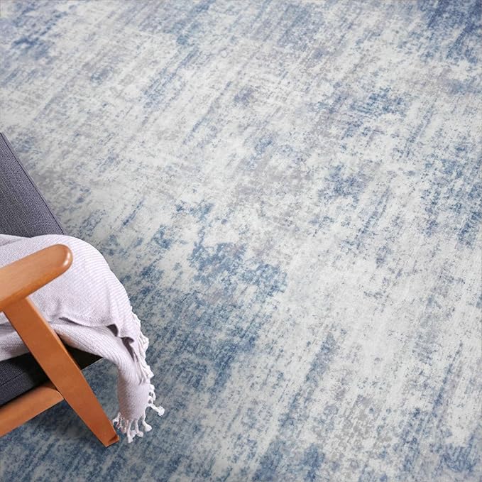 IOHOUZE Abstract Runner Rug 3x16 Ft Washable Runners for Hallways, Non Slip Kitchen Runner Printed Faux Wool Entryway Runner Indoor, Modern Abstract Floor Carpet for Hall Stair, Light Blue Grey