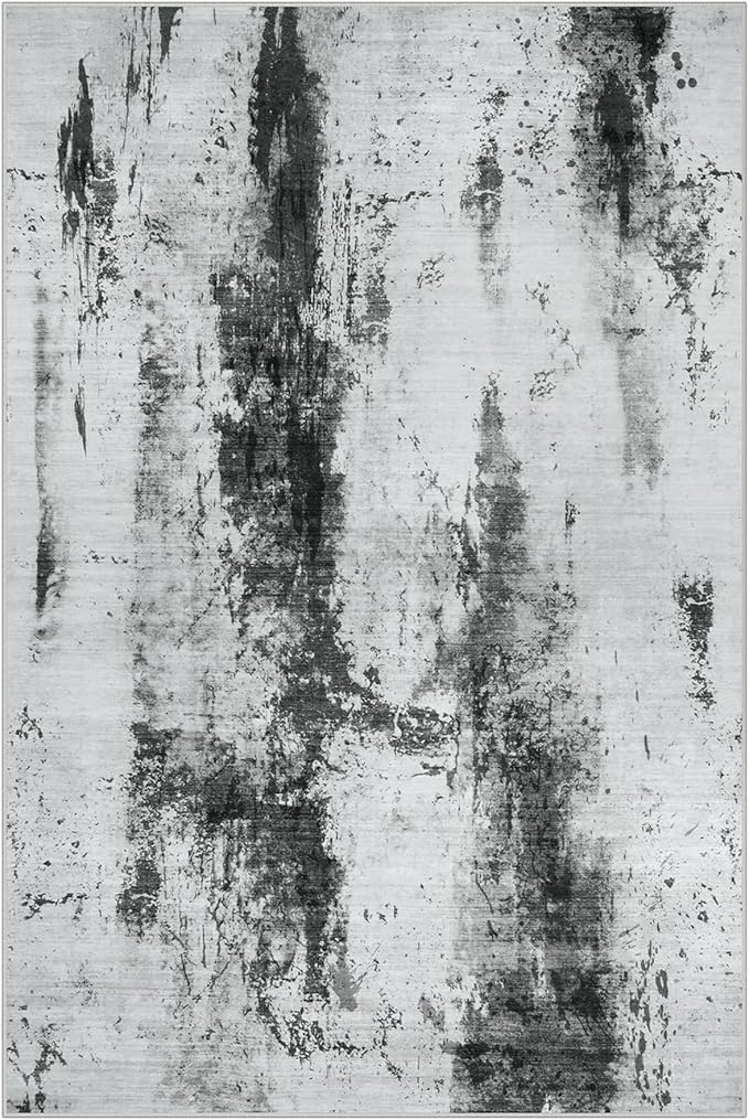 4x6 Area Rugs Washable Rug: Modern Abstract Living Room Rug Soft Anti-Skid Thin Carpet Indoor Floor Non-Shedding Carpets for Bedroom Dining Room Farmhouse Nursery Home Office Black White Grey