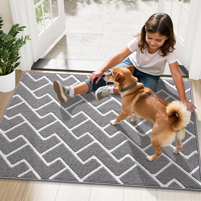 OLANLY Front Door Mat, Non-Slip Rubber Backing, Dirt Resistant and Absorbent, Washable, Easy to Clean Low-Profile Indoor Doormat for Back Door, Entryway, Inside Entrance, 59x23, Grey
