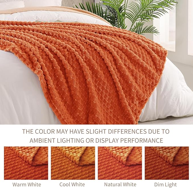 Exclusivo Mezcla Fleece California King Blanket for Bed, Oversized Fuzzy Burnt Orange Bed Blankets, Soft Cozy Plush Sofa Throws for All Seasons, 120x120 Inches