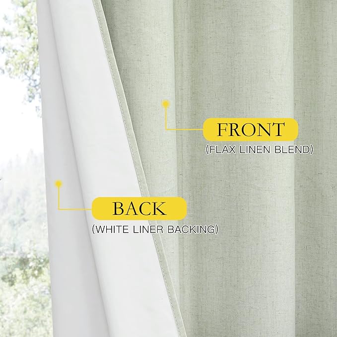 NICETOWN Sage Green Short Kitchen Linen Blackout Curtains 45 inches Length, 52" Wide, Pair of Thermal Insulated & Energy Efficiency Cold Reducing Drapes for Windows, Lined Linen Flax Window Dressing