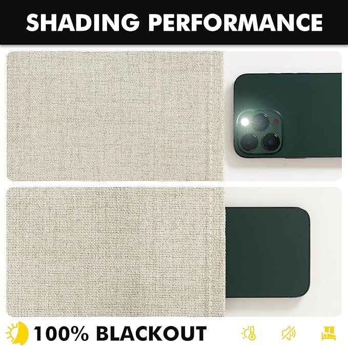 MIULEE 100% Blackout Linen Curtains for Bedroom, Cream Solid Luxury Decor Thermal Insulation Room Darkening Drapes for Living Room Nursery Back Tab Rod Pocket 42 x 84 Inches, 2 Panels