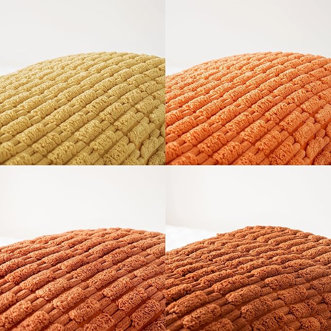 Fancy Homi Set of 4 Burnt Orange Fall Lumbar Rectangle Decorative Throw Pillow Covers 16x24 Inch for Couch Bed Chair, Aesthetic Boho Room Decor, Soft Fuzzy Thick Corduroy Textured Cushion Case 40x60cm