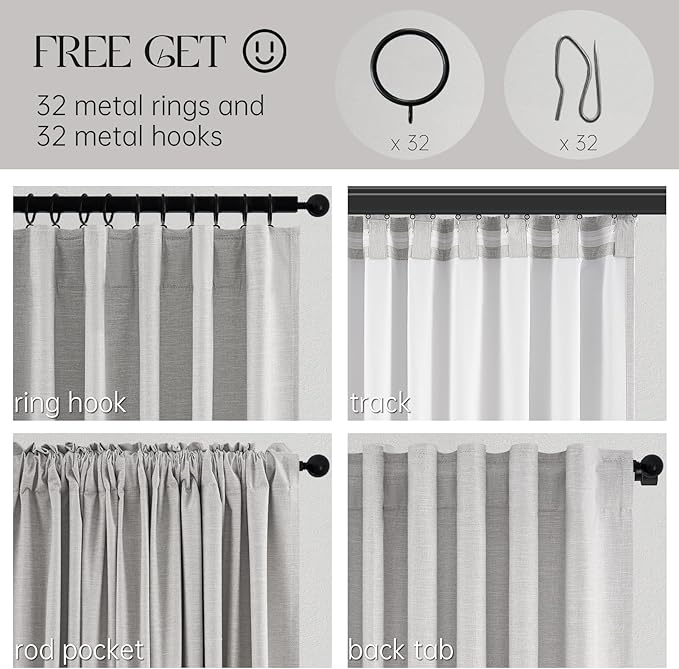 Extra Wide Total Blackout 96 Inch Curtains 72 Inches Wide for Living Room Grey Beige Pleat Linen Blackout Curtain for Large Window Treatment Privacy Thermal Drapes Rod Pocket(72"W x 96"L 1 Panel)