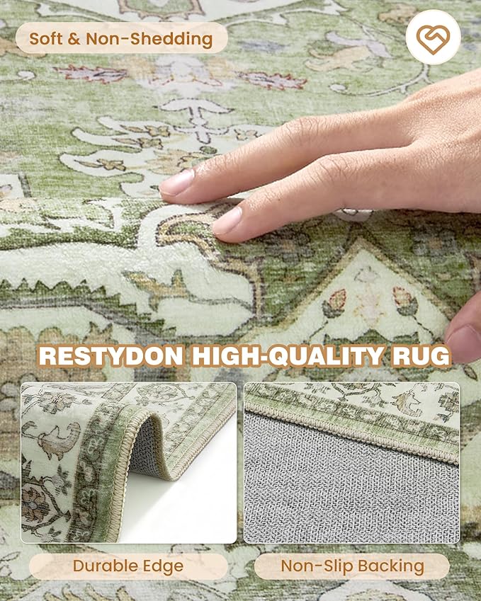 Hallway Runner Rug 2x12, Extra Long Washable Runner Rugs with Rubber Backing, Non Slip Runner, Vintage Rug Runners for Kitchen Laundry Room Entryway (Light Green,2'x12')
