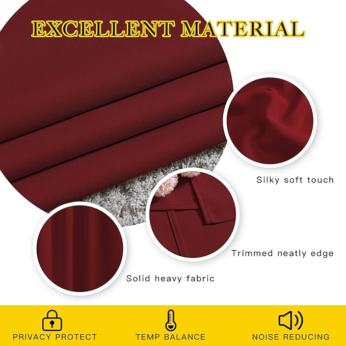 NICETOWN Burgundy Red Curtains 102 inches Long, Grommet Thermal Insulated Solid Blackout Curtains Privacy Window Treatments for Bedroom/Living Room, W46 x L102, 2 Panels