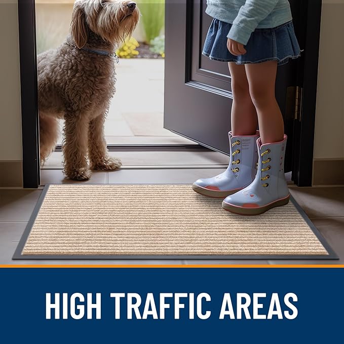 OLANLY Front Door Mat Indoor Outdoor Entrance, Waterproof Heavy Duty Doormat, Fade Resistant, Low Profile, Easy Clean Patio Porch Welcome Floor Mats for Entry, 59x40, Beige