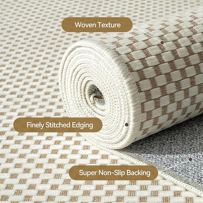 YDKGL 2x6 ft Kitchen Runner Rugs Mat Non Slip Woven Runners for Hallways Washable, Soft Long Entryway Laundry Hall Floor Runner Carpet for Indoor Backdoor Bedroom Living Room, Beige