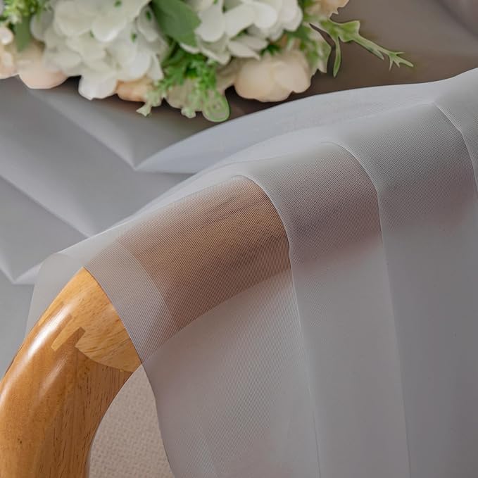 Chyhomenyc Light Grey Sheer Valances for Windows - Light Filtering Small Kitchen Curtains, Rod Pocket Short Top Window Treatment Decor for Living Room Bathroom Basement, 42Wx16L inches, 2 Panels