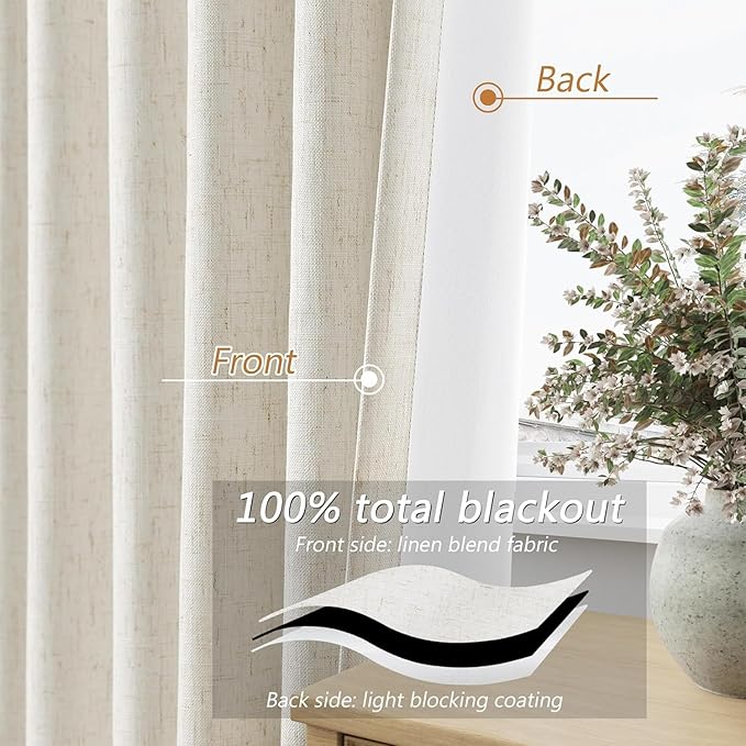 Guken Cream 100% Blackout Curtains 105 Inch Length 2 Panels Set for Living Room Bedroom Back Tab Thermal Insulated Black Out Drapes Room Darkening Window Curtains