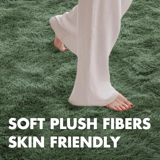 8x10 Ft Extra Large Shag Green Area Rug for Living Room, Ultra Soft Fluffy Furry Rugs for Bedroom Classroom Indoor Floor, Aesthetic Carpet for Kids Home Decor