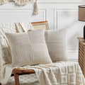 Fancy Homi 2 Packs Neutral Taupe Euro Decorative Throw Pillow Covers 26x26 Inch for Couch Bed Sofa, Rustic Farmhouse Boho Home Decor, Soft Corss Corduroy Patchwork Textured Square Cushion Case 66x66cm