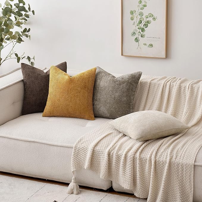 MIULEE Pack of 2 Couch Throw Pillow Covers 16x16 Inch Neutral Dark Brown Boho Accent Decorative Pillow Covers Soft Chenille Farmhouse Cushion Covers for Home Decor Bed Sofa Living Room