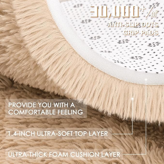 OLANLY 7x7 Machine Washable Large Area Rugs for Living Room, Bedroom, Soft Fluffy Shaggy Bedside Rug, Indoor Floor Carpet for Kids Girls and Boys, Dorms, Nursery, Home Decor Aesthetic, Beige
