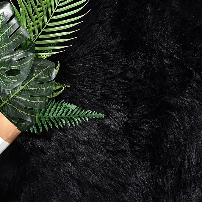 Latepis Black Faux Fur Round Rug 6.7ft Shag Sheepskin Rug for Bedroom Fluffy Carpet for Living Room Furry Rugs for Playroom Luxury Home Decor