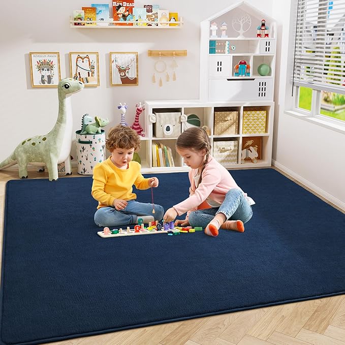 Amearea Large Modern Area Rugs for Bedroom Living Room, 6x9 Feet Navy Blue Thickened Memory Foam Rug, Fluffy Indoor Washable Rugs Non Slip Minimalist Carpet for Boys Girls Dorm Nursery Room Decor