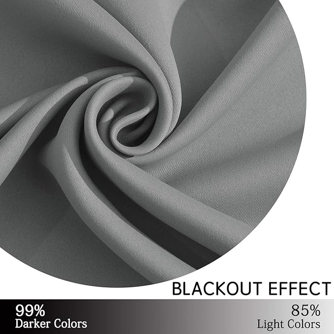 Yakamok Room Darkening Grommet Window Drapes Thermal Insulated Light Blocking Blackout Curtains for Bedroom(38Wx63L,Grey,2 Panels)